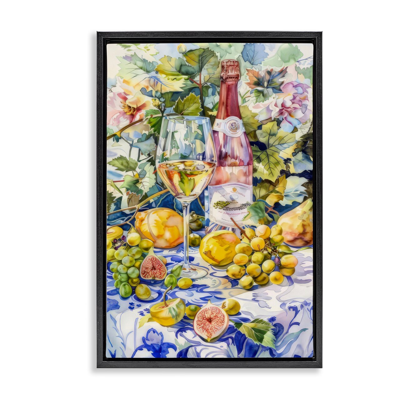Stupell Industries Grape Vines Wine Glass Floater Framed Canvas Wall Art Design by LSR Design Studio